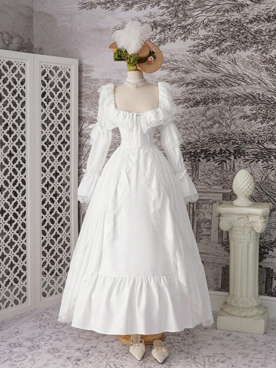 SHEIN MOD Women White Greek Goddess  Long Sleeves Dress,Vacation Dresses,Strapless Dress,White Of... | SHEIN