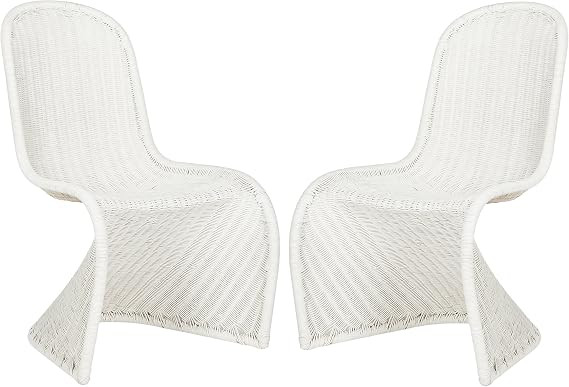 SAFAVIEH Furniture - Tana Wicker Side Chair Set of 2 - 17" Seat Height - White - Rattan - Coastal... | Amazon (US)