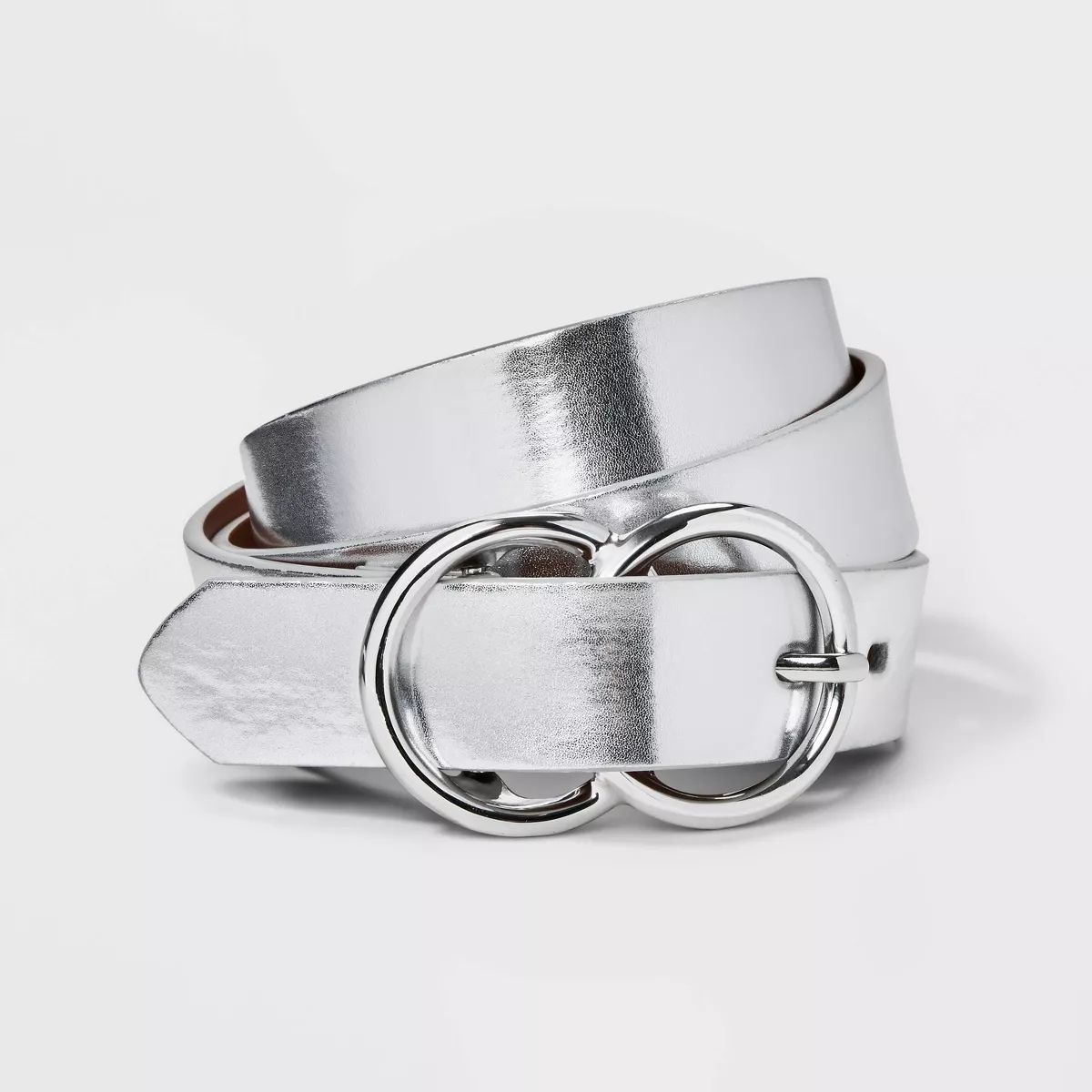 Women's Metallic Double Buckle Belt - A New Day™ Silver | Target