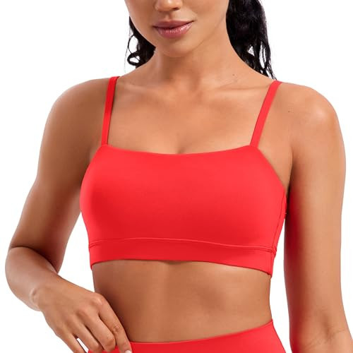 CRZ YOGA Butterluxe Womens Adjustable Spaghetti Thin Strap Sports Bra - Padded Wireless Square Neck Workout Yoga Clothes Deep Red X-Large | Amazon (US)