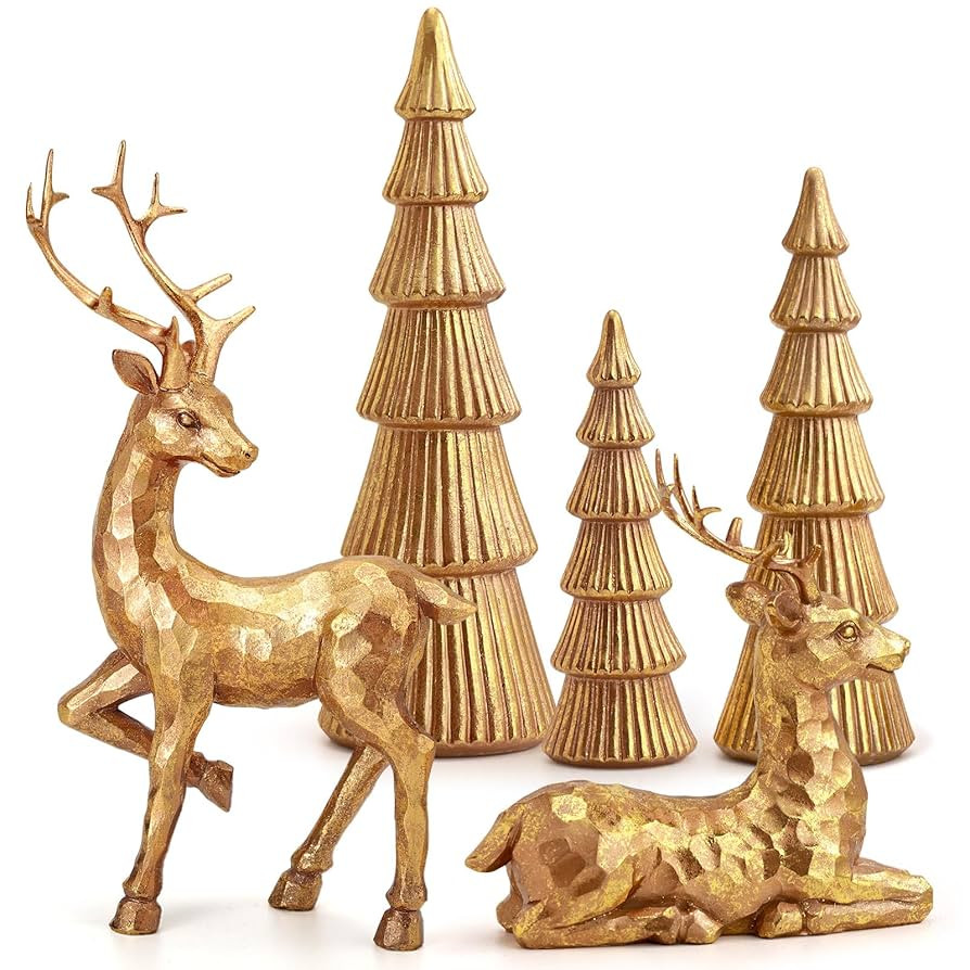 Hommtina Reindeer Christmas Decoration and Mini Trees, Lucky Reindeer Statues for Indoor Home Dec... | Amazon (US)