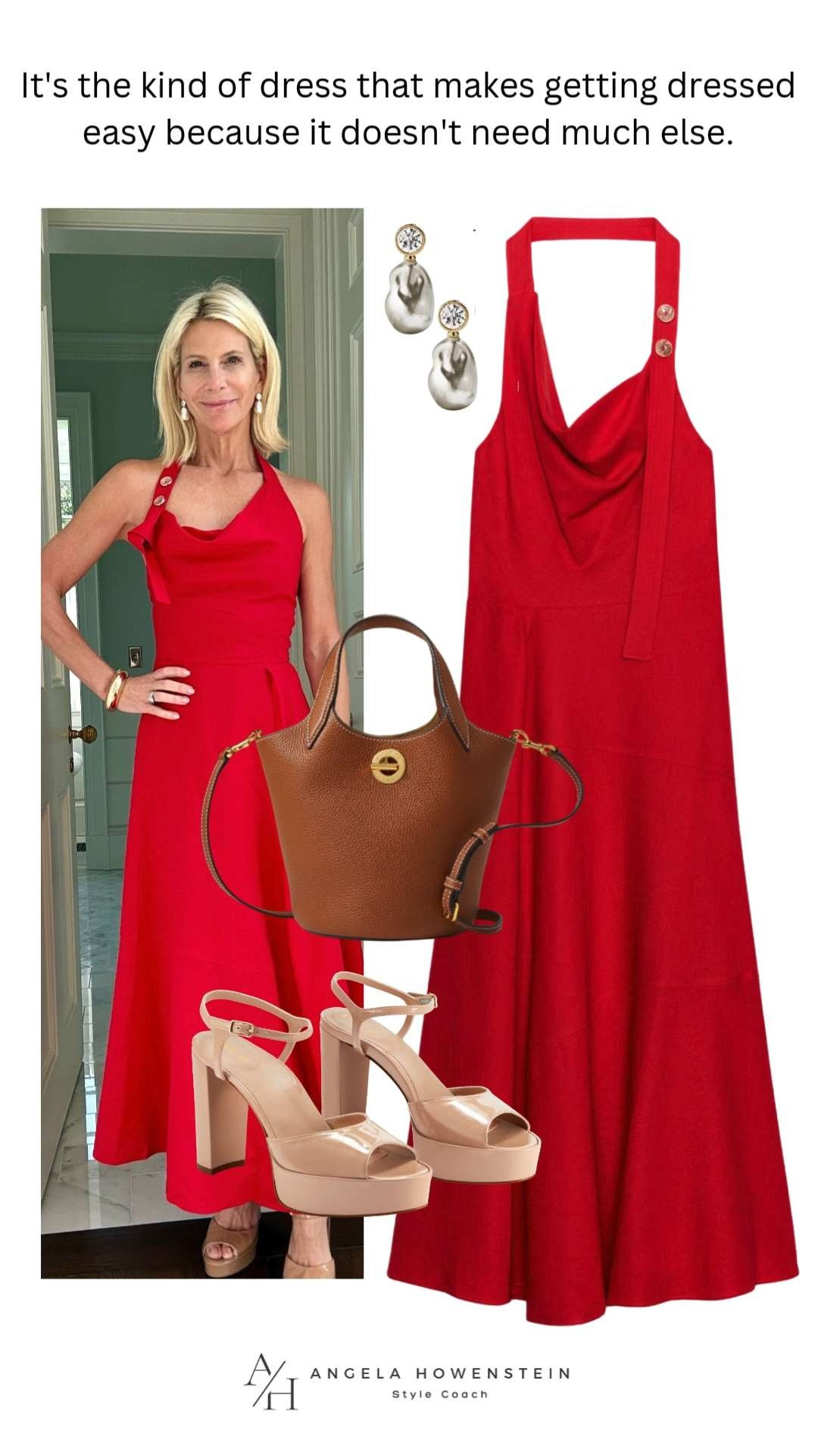 Vibrant red maxi dress features a beautiful draped neckline, feminine silhouette, and timeless appeal. 

 #LTKootd #LTKSeasonal #LTKOver40