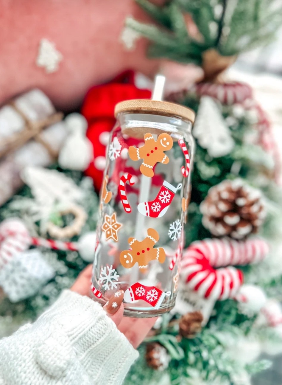 Glass can cups for Christmas on sale on Etsy! Love this trend for coffee. These make a cute gift with a coffee gift card inside. 🎅🏼🌲🤍

#LTKHoliday #LTKunder50 #LTKsalealert