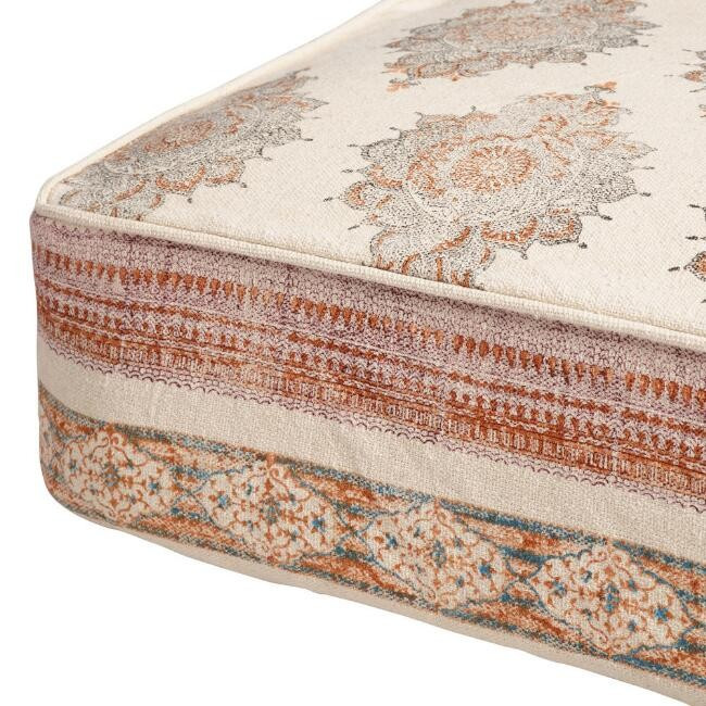 Natural Brown Block Printed Sonya Twin Mattress Cover | World Market