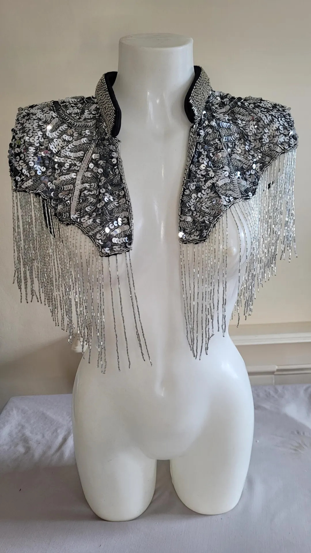 Silver shiny evening capelet -Beaded special occasion shrug-Sequin Ponchos Wedding Epauletes-Stun... | Etsy (US)