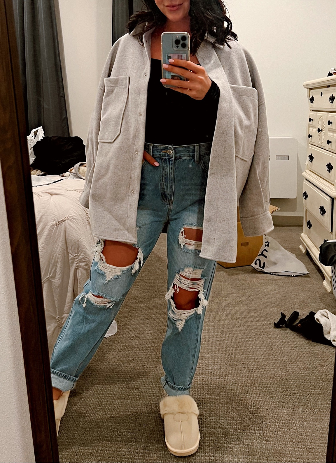 FALL FASHION | grey shoulder jacket | boyfriend jean | black bodysuit off shoulder 

#LTKHoliday #LTKHalloween