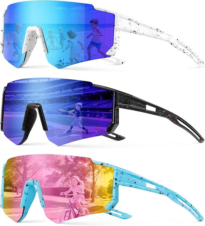 3PACK Kids Sunglasses Youth Baseball Sunglasses for Boys Girls Age 4-12,Softball Sports Cycling G... | Amazon (US)