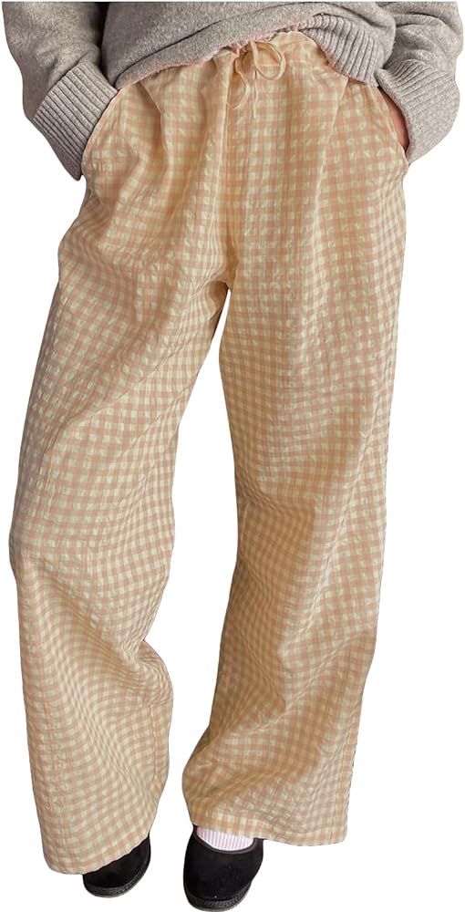 Striped Lounge Pants Womens Plaid Checkered Wide Leg Pajama Pj Pants Y2k Comfy Linen Drawstring G... | Amazon (US)