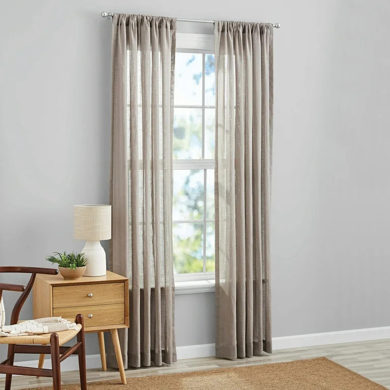Mainstays 100% Cotton Indoor Sheer Rod Pocket Single Curtain Panel , Beige , 50" x 84" - Walmart.... | Walmart (US)
