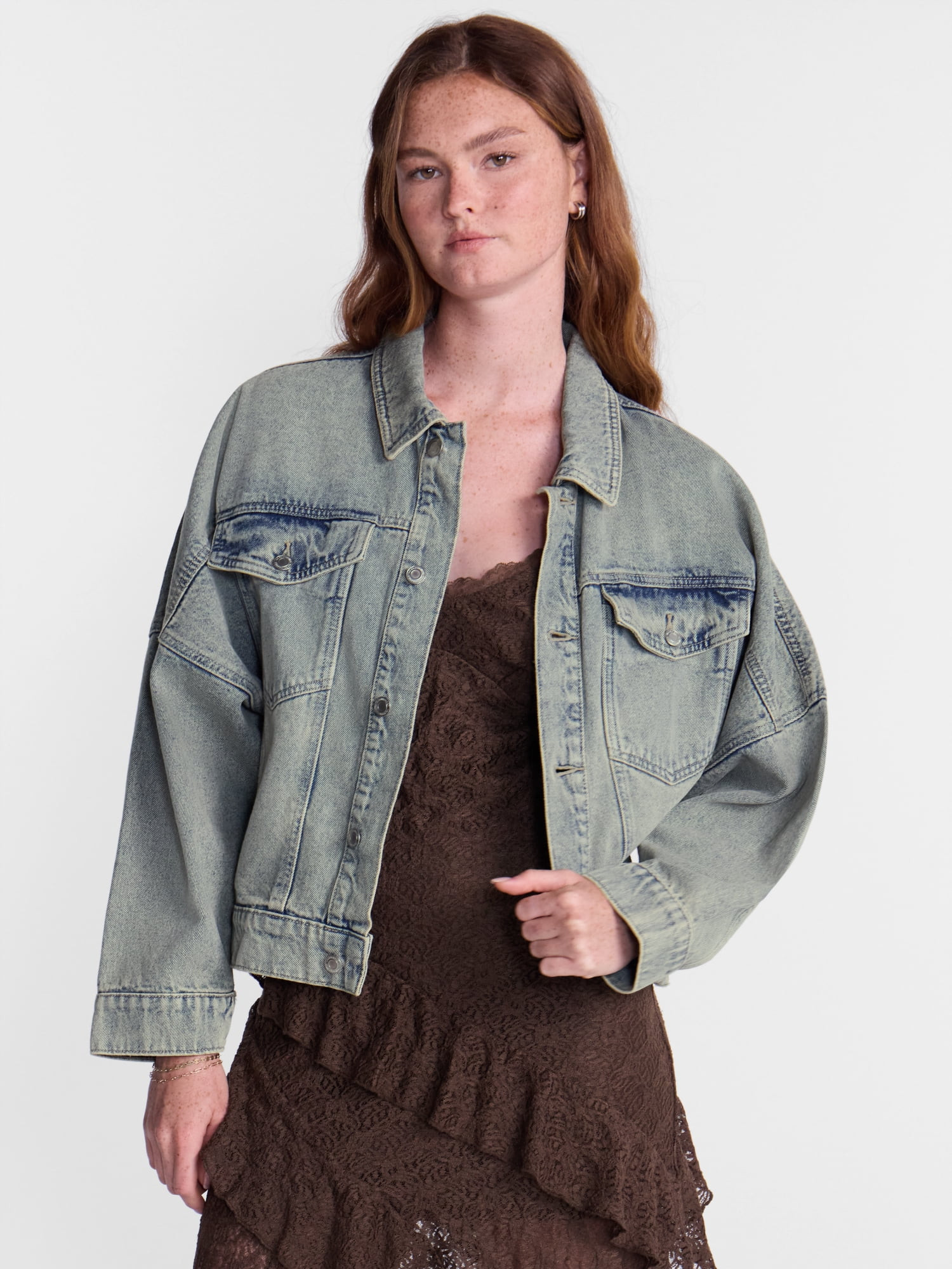 No Boundaries Oversized Denim Cotton Jacket, Women’s XXS-4X | Walmart (US)