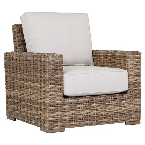 Sunset West Havana Coastal Beige Cushion Brown Outdoor Accent Club Chair | Kathy Kuo Home