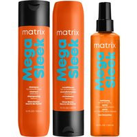 Matrix Mega Sleek Shea Butter Smoothing Shampoo, Conditioner and Iron Smoother Heat Protection Routine for Frizzy Hair | Look Fantastic (UK)