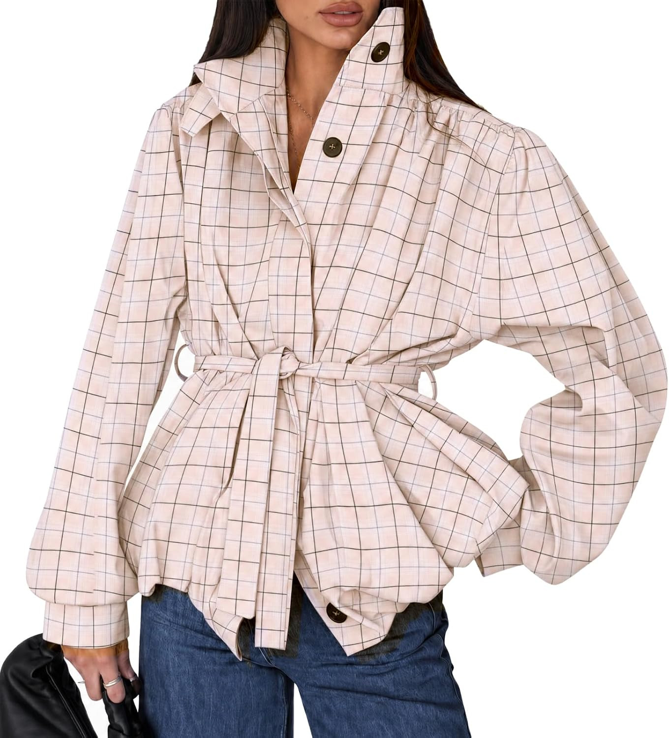 Cicy Bell Womens Fall Casual Jackets Trendy Funnel Neck Belted Trench Coats | Amazon (US)