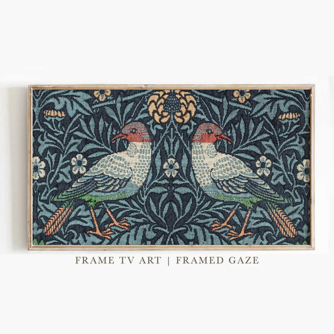 Vintage Bird Tapestry Art for Samsung Frame TV | Folk Autumn Digital Download | Etsy (US)