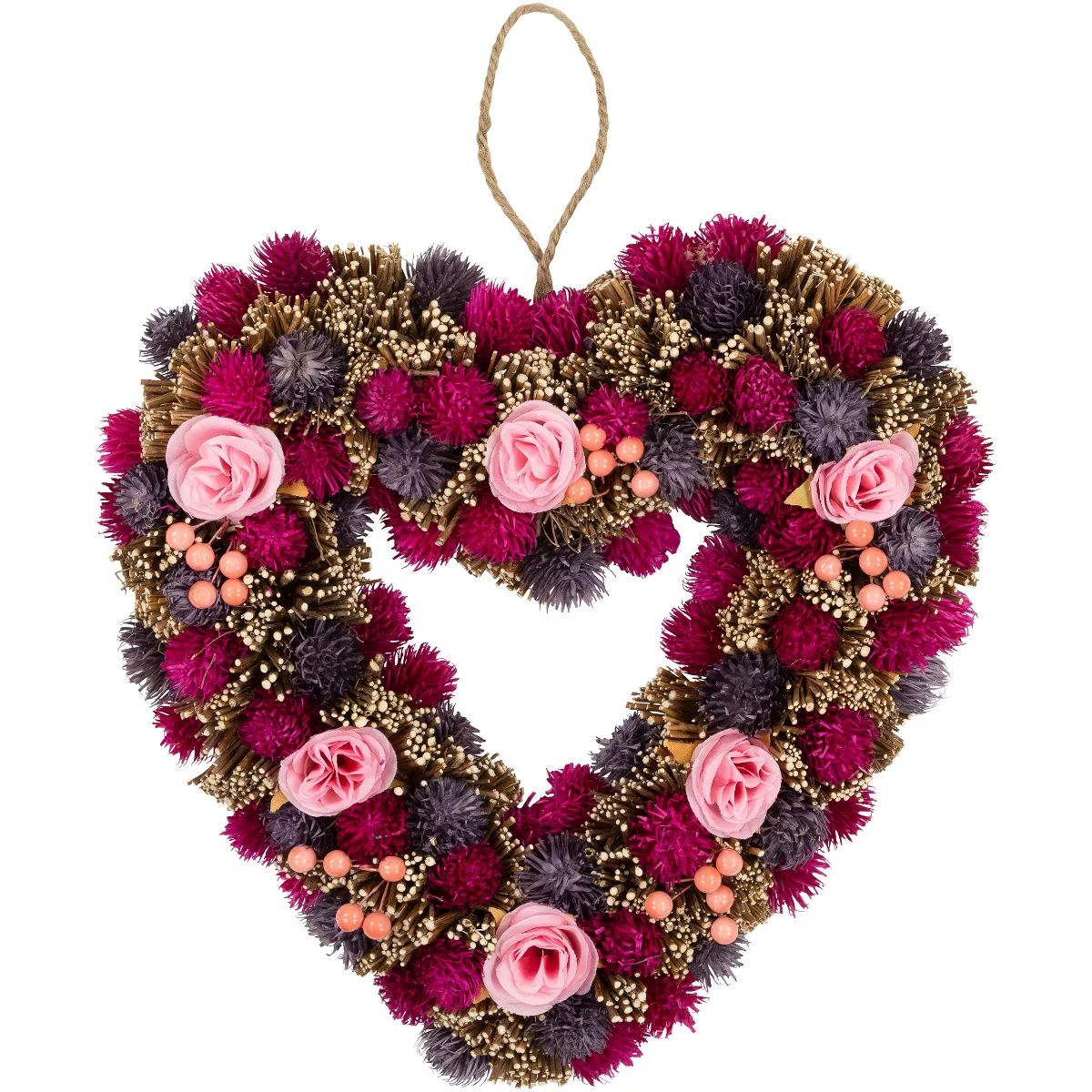 Northlight Floral and Twig Artificial Heart Valentine's Day Wreath - 13.5-Inch - Pink and Purple | Target