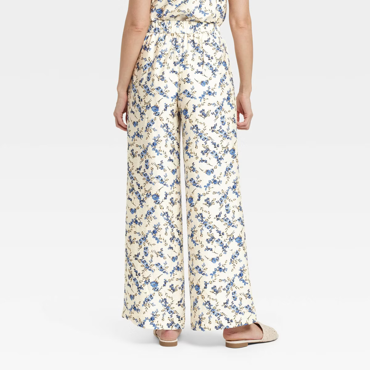 Women's High-Rise Wide Leg Pull-On Pants - A New Day™ Cream Floral | Target