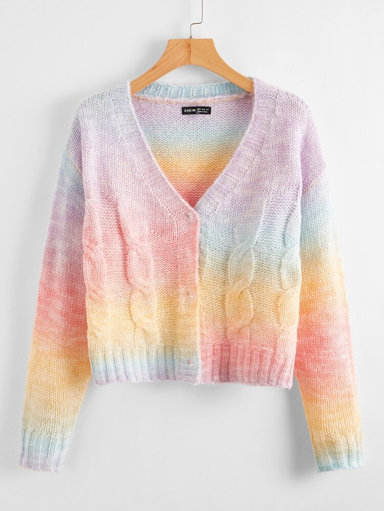 Cable Knit Tie Dye Cardigan | SHEIN