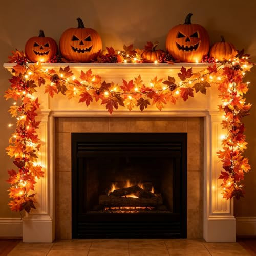 Fall Garland with Lights, 6FT 25LED Lighted Fall Garland Fall Decorations | Amazon (US)