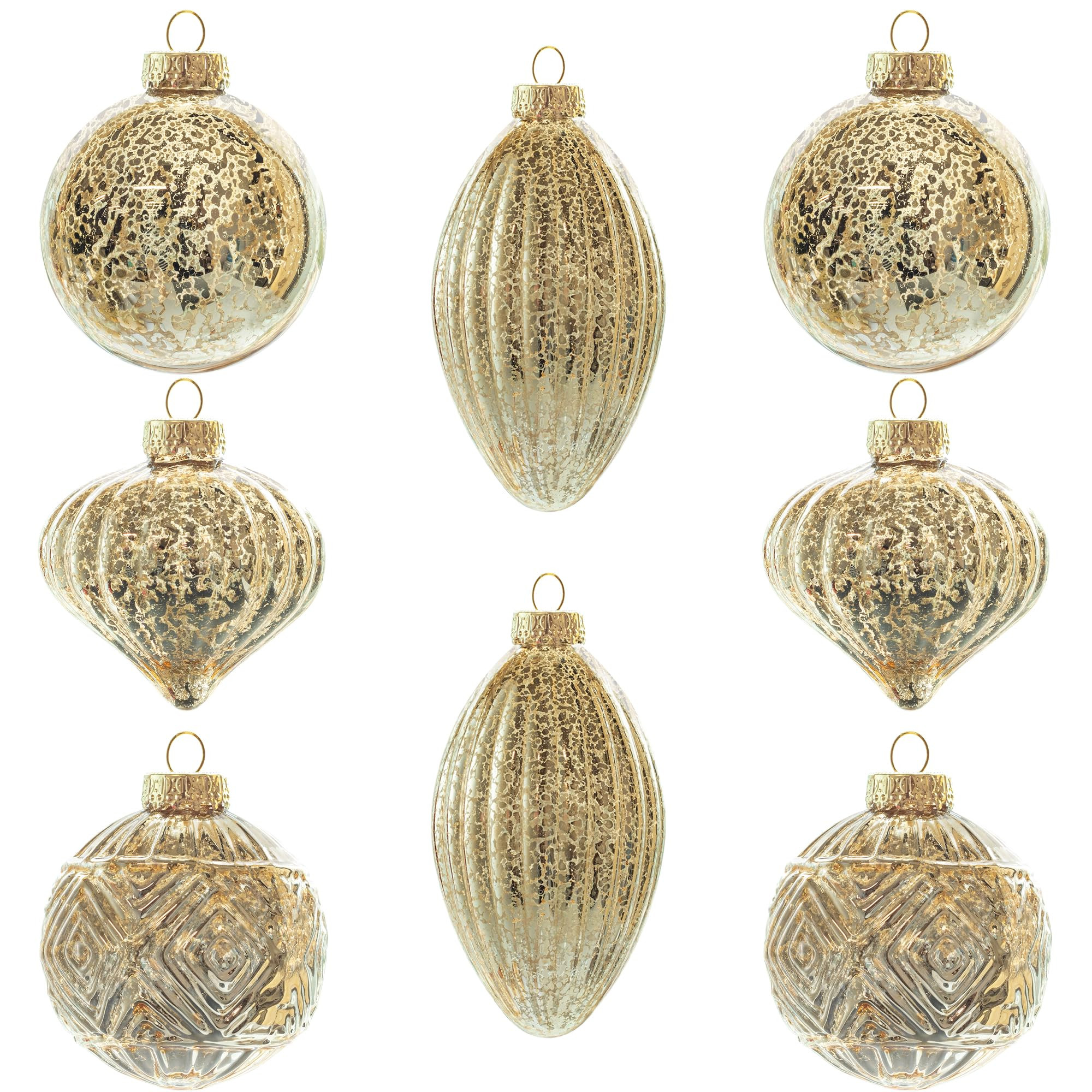 KI Store Mercury Glass Christmas Ornaments Set of 8 Champagne Gold Hanging Christmas Balls Finials for Christmas Tree Decoration Holiday Décor | Amazon (US)