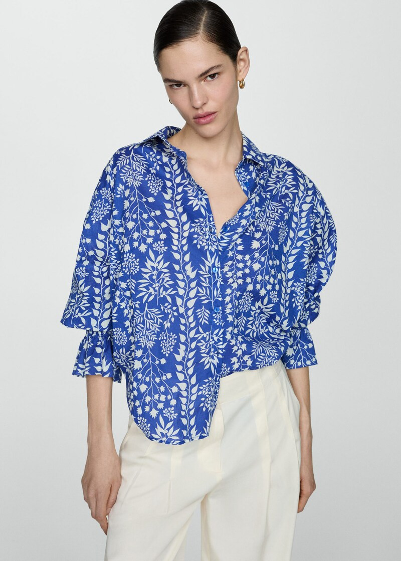 Ruched sleeve shirt -  Women | Mango USA | MANGO (US)