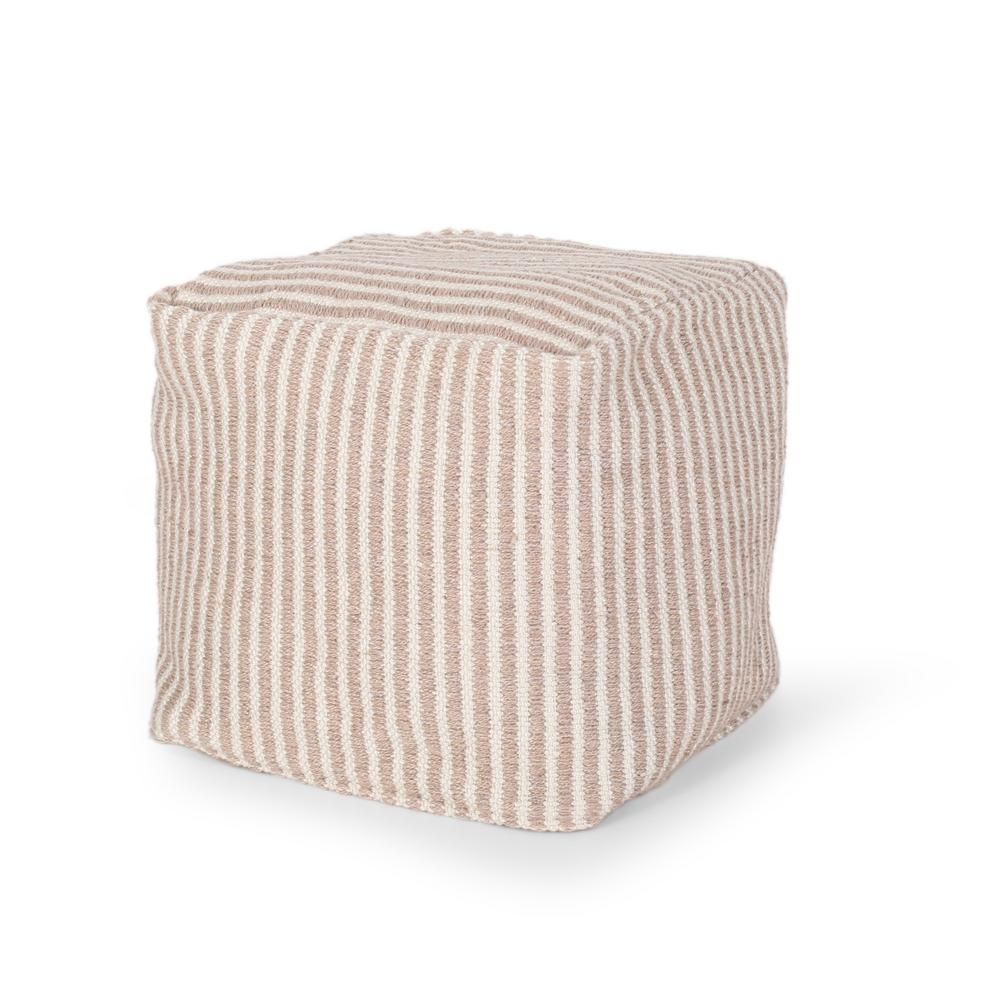 Arwen Light Brown and White Cube Pouf | The Home Depot
