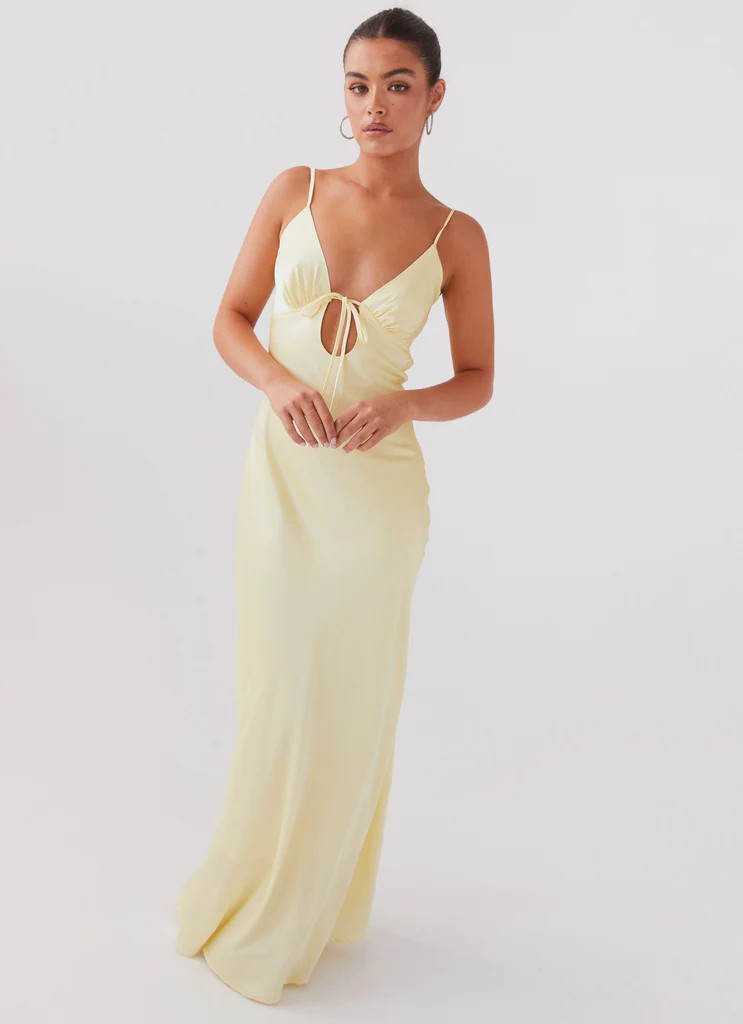 Flora Satin Maxi Dress - Lemon | Peppermayo (Global)