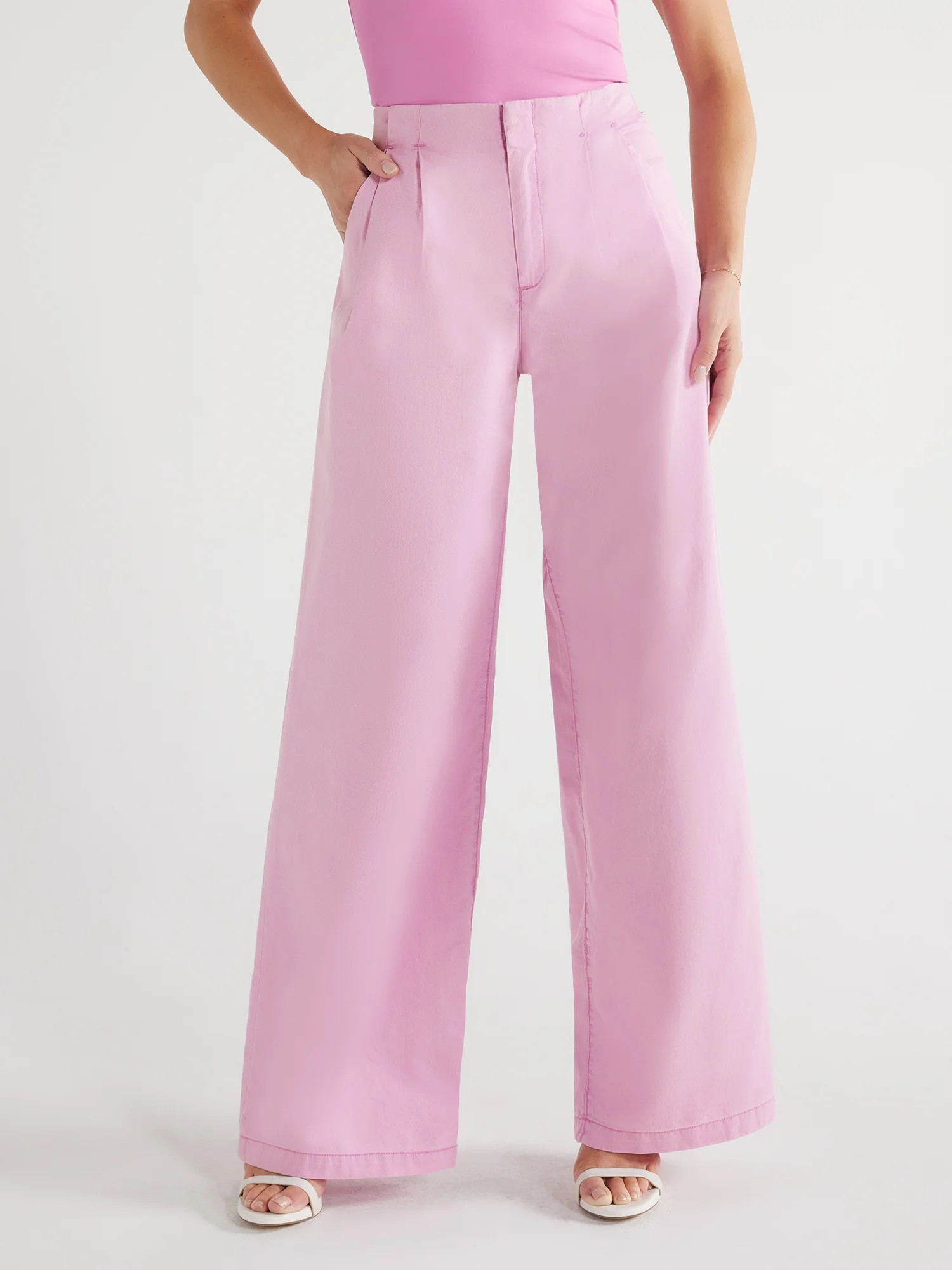 Sofia Jeans Women's Lightweight Luxe Mid Rise Wide Leg Trousers, 32" Inseam, Sizes 0-20 | Walmart (US)