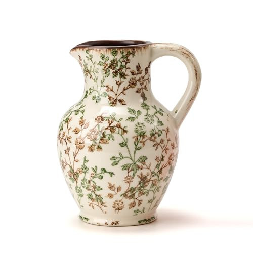 SIDUCAL Ceramic Vase with Handle, Vintage Vase, Chinoiserie Floral Vase for Home Decor, Table, Living Room, Shelf, Christmas Decoration (Green and Beige) | Amazon (US)