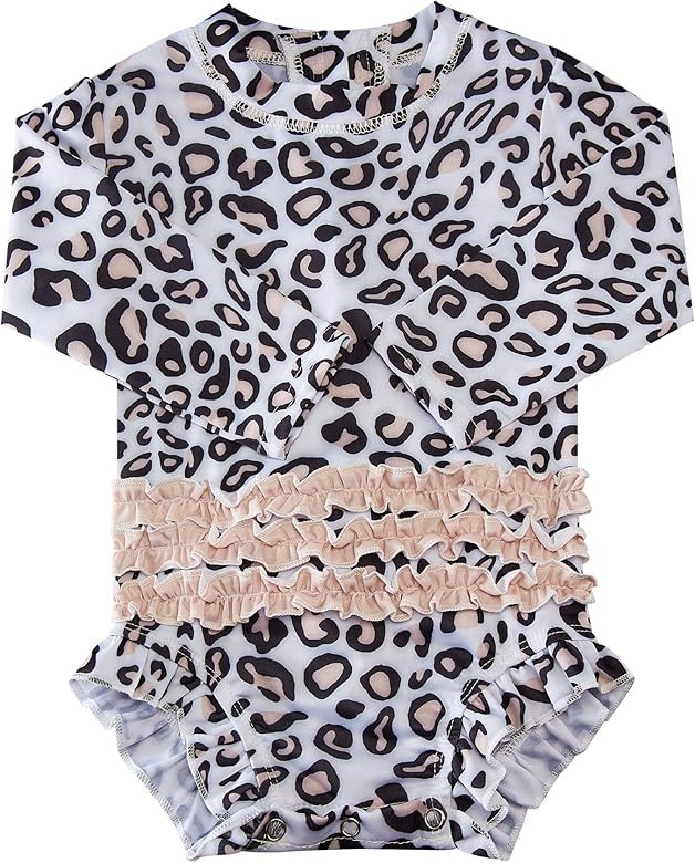 BFUSTYLE Baby Girls Ruffle Swimsuit Hawaiian Rashguard Shirt Toddler Long Sleeve Swimwear with Zippe | Amazon (US)