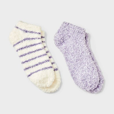 Women's 2pk Striped Chenille Cozy Socks - Auden™ Lavender/Marled Lavender 4-10 | Target