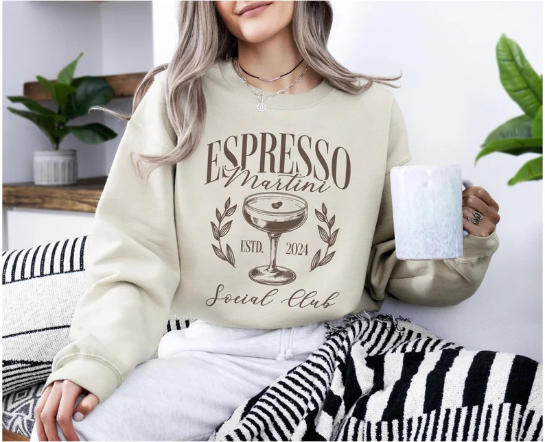 Espresso Martini Social Club Sweatshirt, Cocktail Club Crewneck, Trendy Aesthetic, Drinks Shirt -... | Etsy (US)