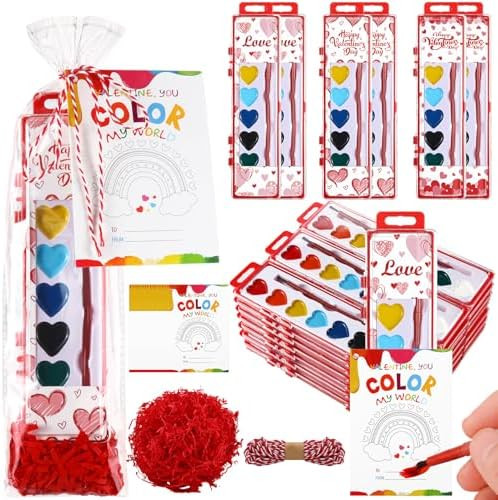 24 Pack Watercolor Paint Sets for Valentine's Day 5 6 Colors Watercolor with Gift Cards Paint Set... | Amazon (US)