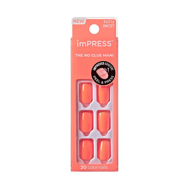 KISS imPRESS Color  Press on Nails, Prime Time, Orange, Short Squoval, 30 Count | Walmart (US)