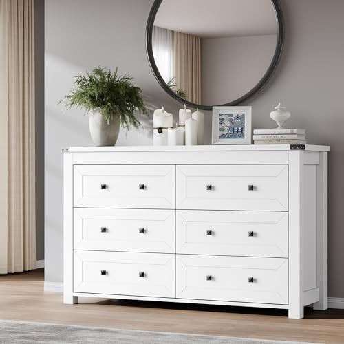 BORNOON 6-Drawer Dresser, Modern Wooden Storage Chest of Drawers, Dresser TV Stand, Wood Drawer Organizer with Metal Handles for Bedroom, Living Room, Hallway | Amazon (US)