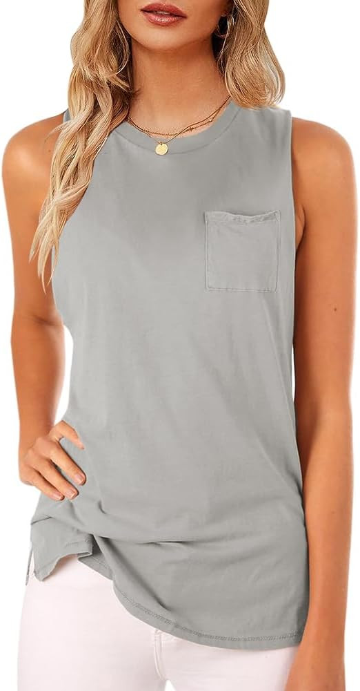 Women's High Neck Tank Top Sleeveless Blouse Plain T Shirts Pocket Cami Summer Tops | Amazon (US)