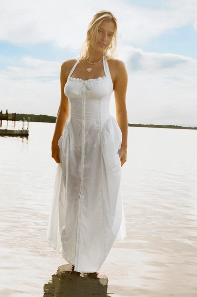 Kimchi Blue Tea Time Basque Waist Halter Midi Dress | Urban Outfitters (US and RoW)