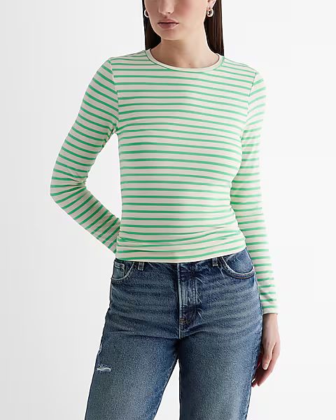 Fitted Striped Crew Neck Long Sleeve Tee | Express