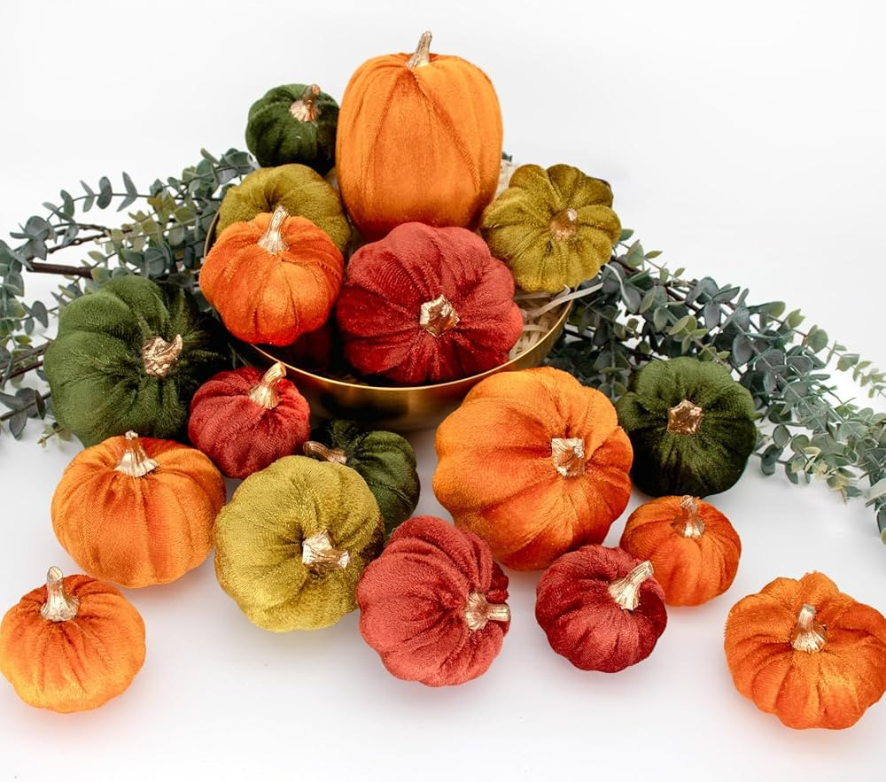 18PCS Velvet Pumpkin Decor for Fall Table Centerpieces, Artificial Fake Faux Foam Pumpkin Home De... | Amazon (US)