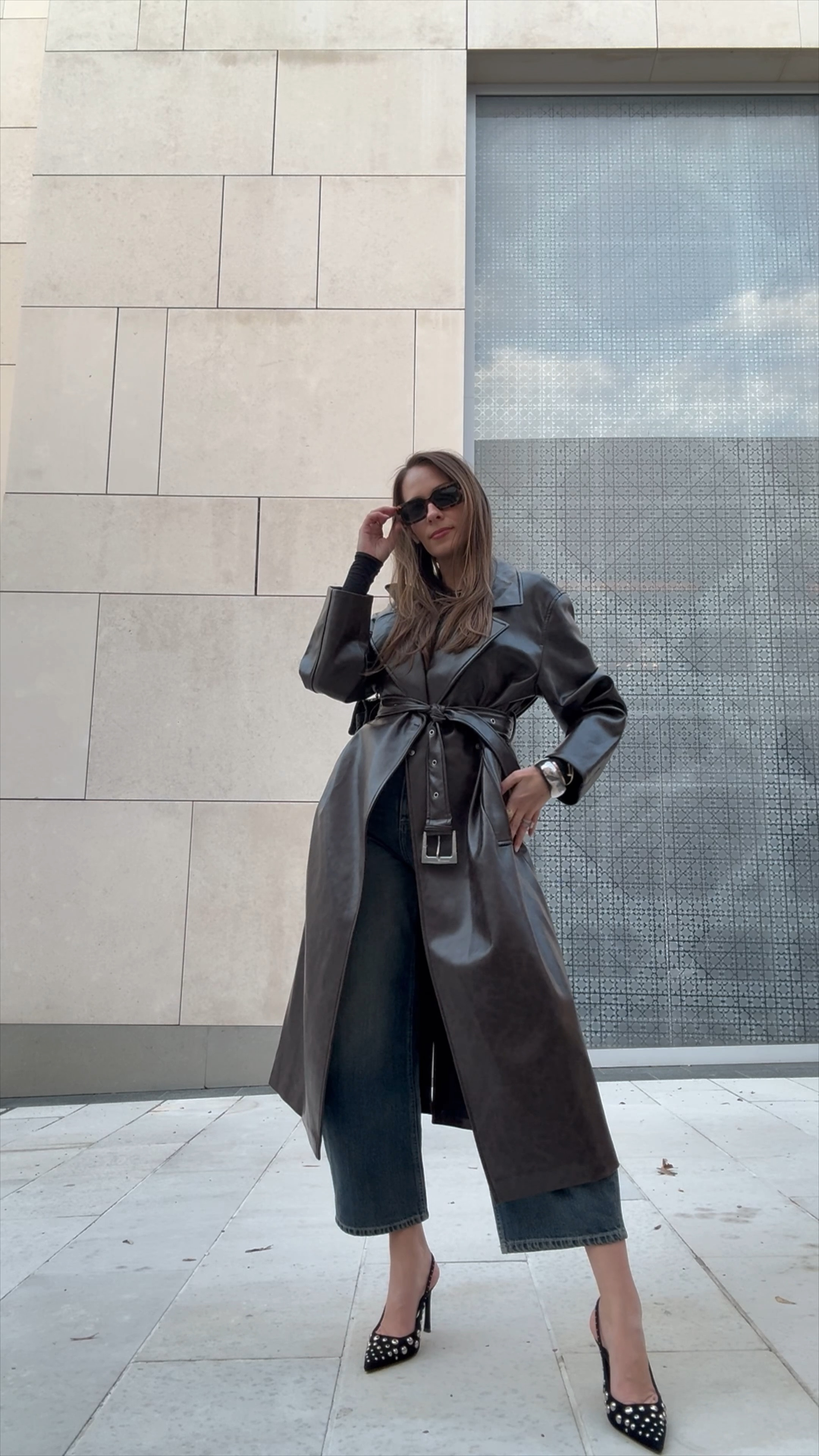 Brown Trench Coat 
My Favorite Jeans 
studded black suede pumps 


#LTKShoeCrush #LTKStyleTip #LTKSeasonal