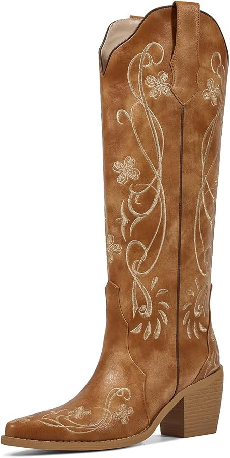 wetkiss Cowboy Boots for Women Knee High Cowgirl Boots, Western Boots with Floral Embroidered Poi... | Amazon (US)