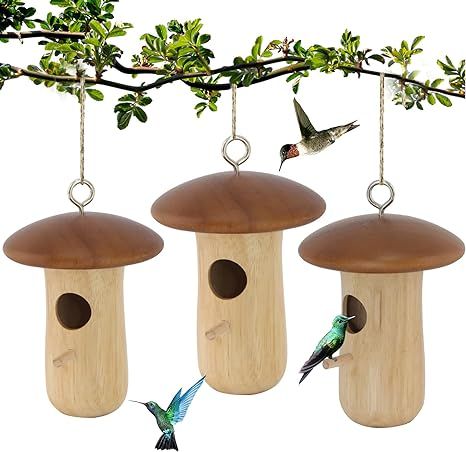 OROGHT Hummingbird House - Handcrafted Natural Wood Mushroom Hummingbird Nesting Houses for Garde... | Amazon (US)
