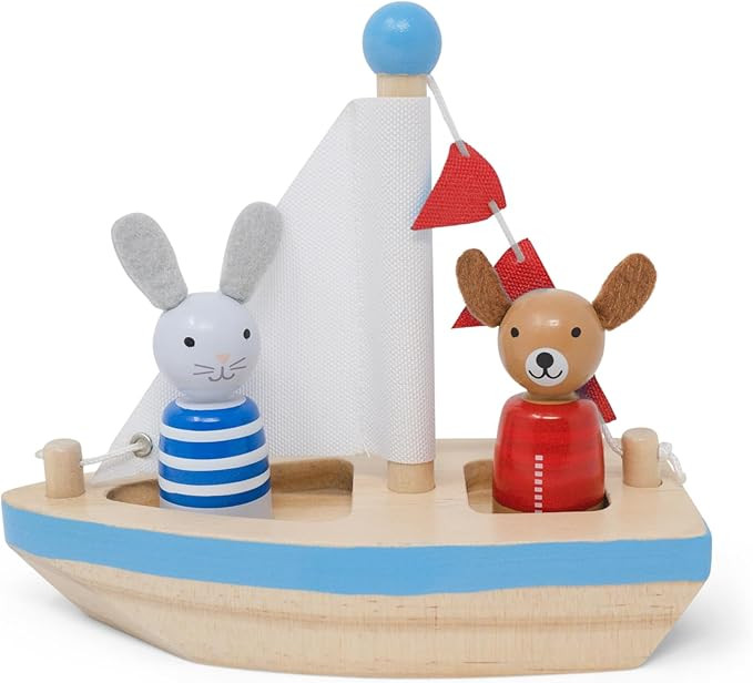 Boats and Buddies- Dog and Bunny by Jack Rabbit Creations- 3 Piece Wooden Floating Bath Toys - In... | Amazon (US)