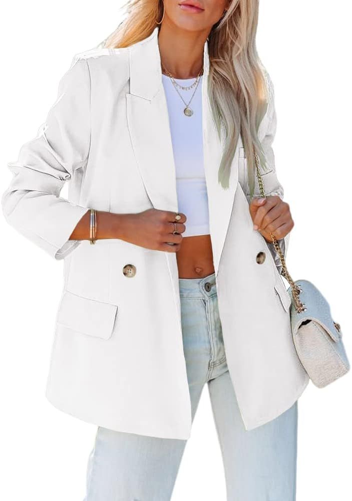 Jeemery Women's Casual Blazers Long Sleeve Lapel Button Open Front Oversized Work Office Blazer J... | Amazon (US)
