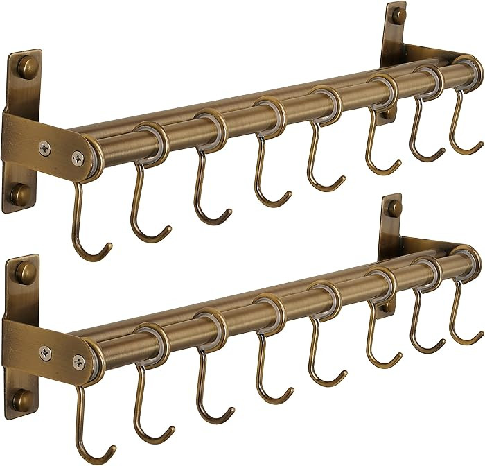 DSEAP Pot Rack - Pots & Pans Hanging Rack with 8 Hooks, Double Bars, Wall Mounted, Bronze, Pack o... | Amazon (US)