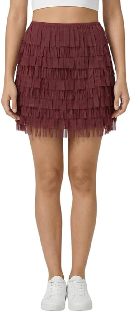 OctMoon Women’s Fringe Mini Skirt with Cutout Waist Flowy Dressy Skirt Cocktail Party Holiday S... | Amazon (US)