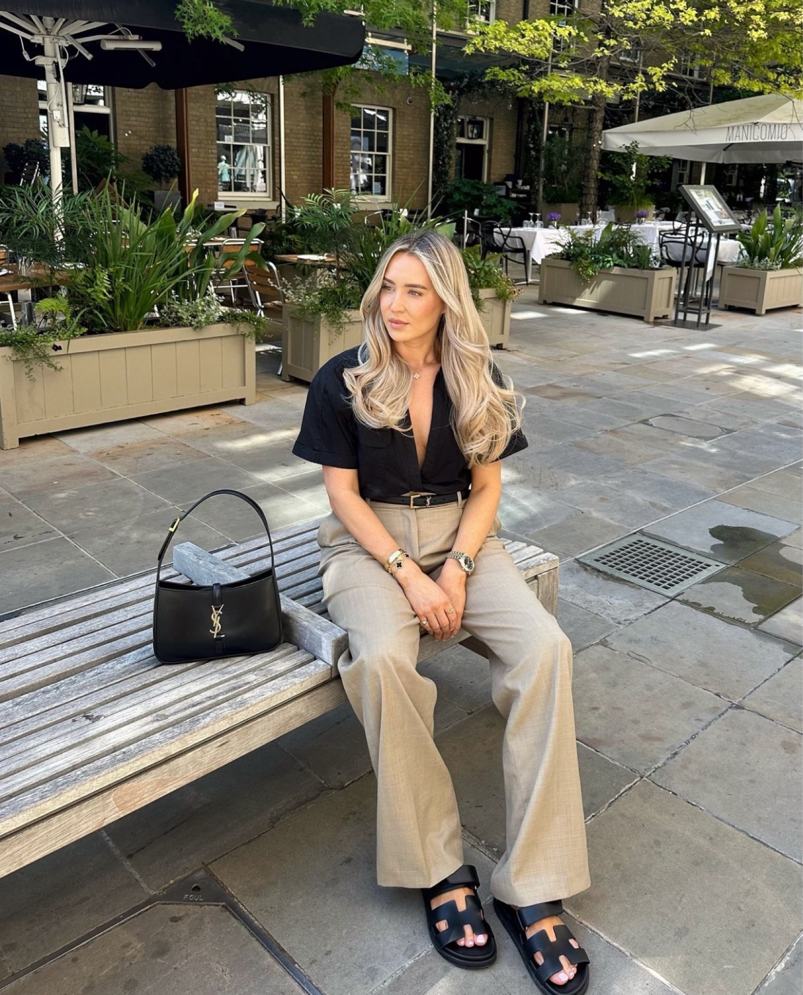 City Look 12 - black wrap linen blouse with tailored camel trousers and black YSL accessories, perfect lightweight workwear look

#LTKautumn #LTKworkwear #LTKsummer