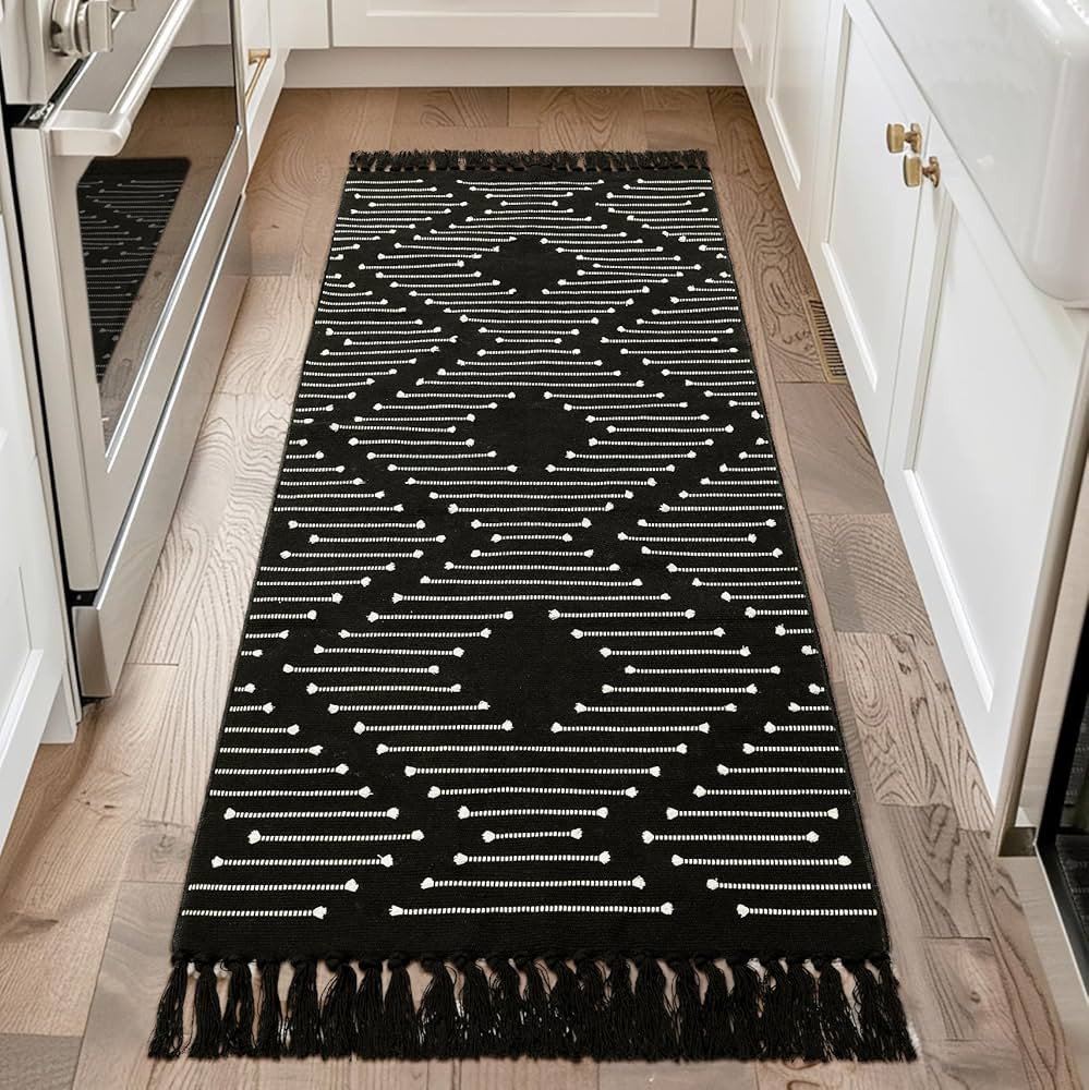 Tritard 2x6 Boho Runner Rug Woven Cotton Kitchen Hallway Bathroom Laundry Bedroom Runners Black W... | Amazon (US)