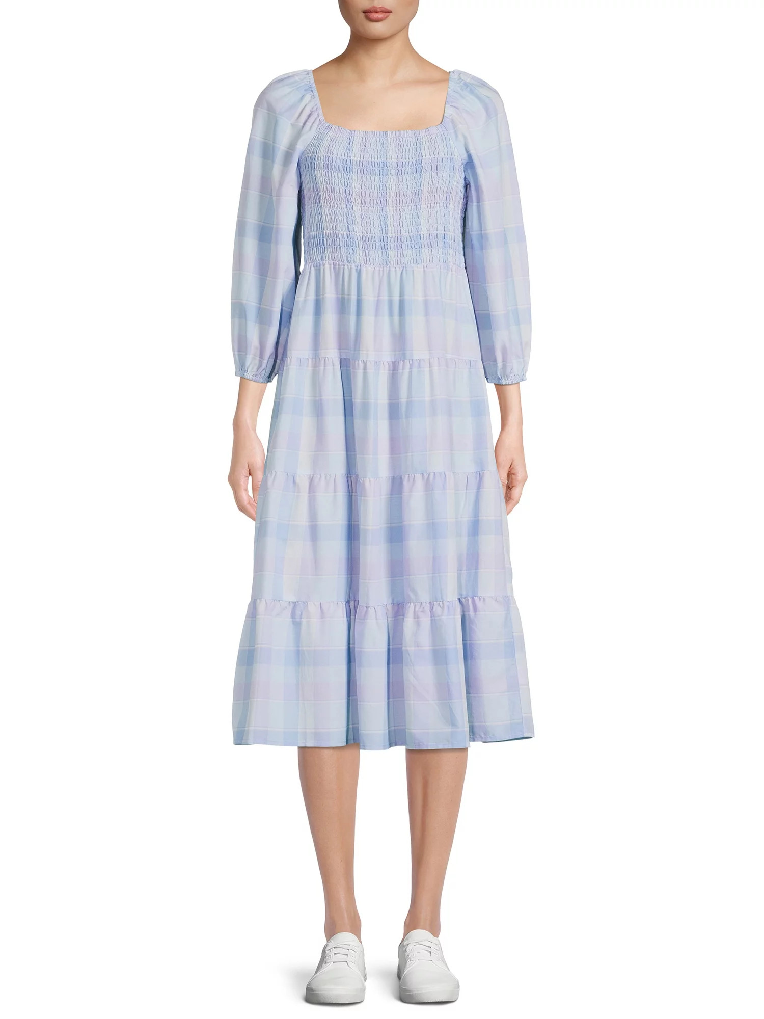 Time and Tru Women's Long Sleeve Smocked Midi Dress, Sizes XS-XXXL | Walmart (US)