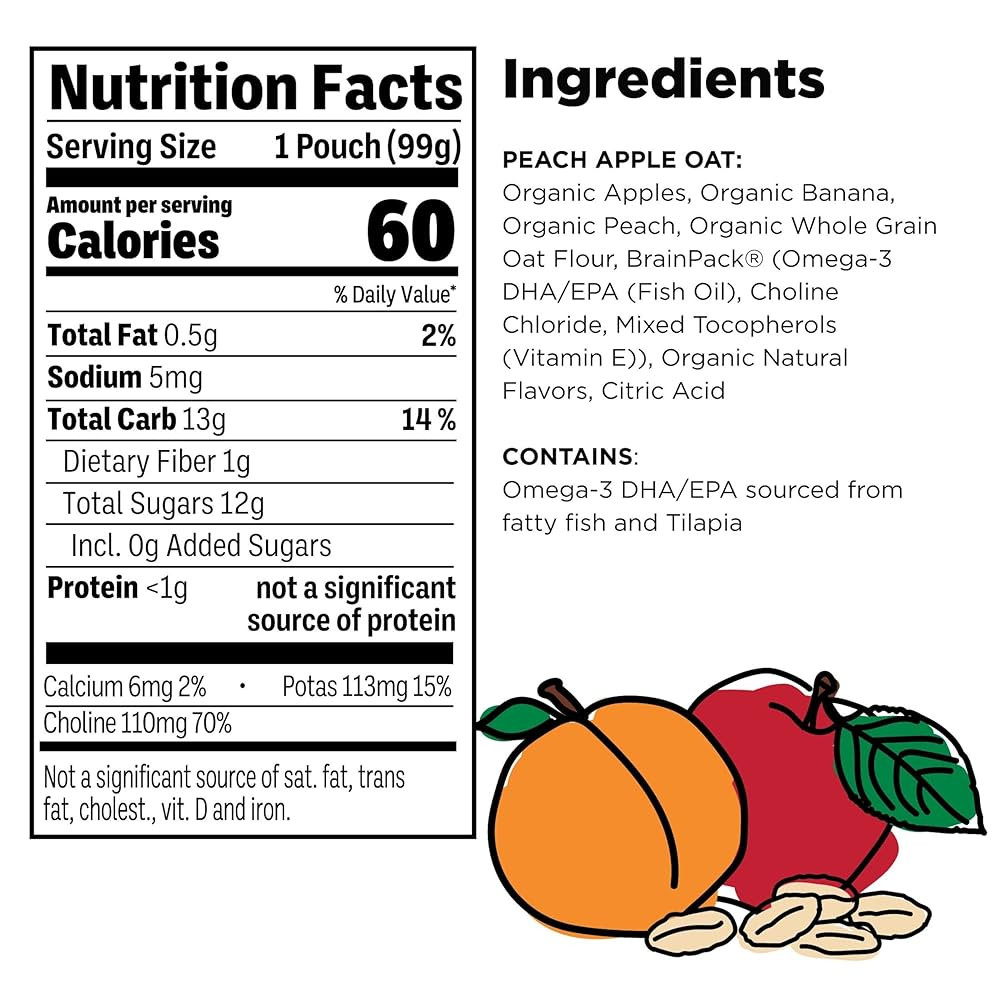Little Brainiac Breakfast Blend Organic Fruit & Oat Toddler Pouches, Peach Apple Oat with Omega-3... | Amazon (US)