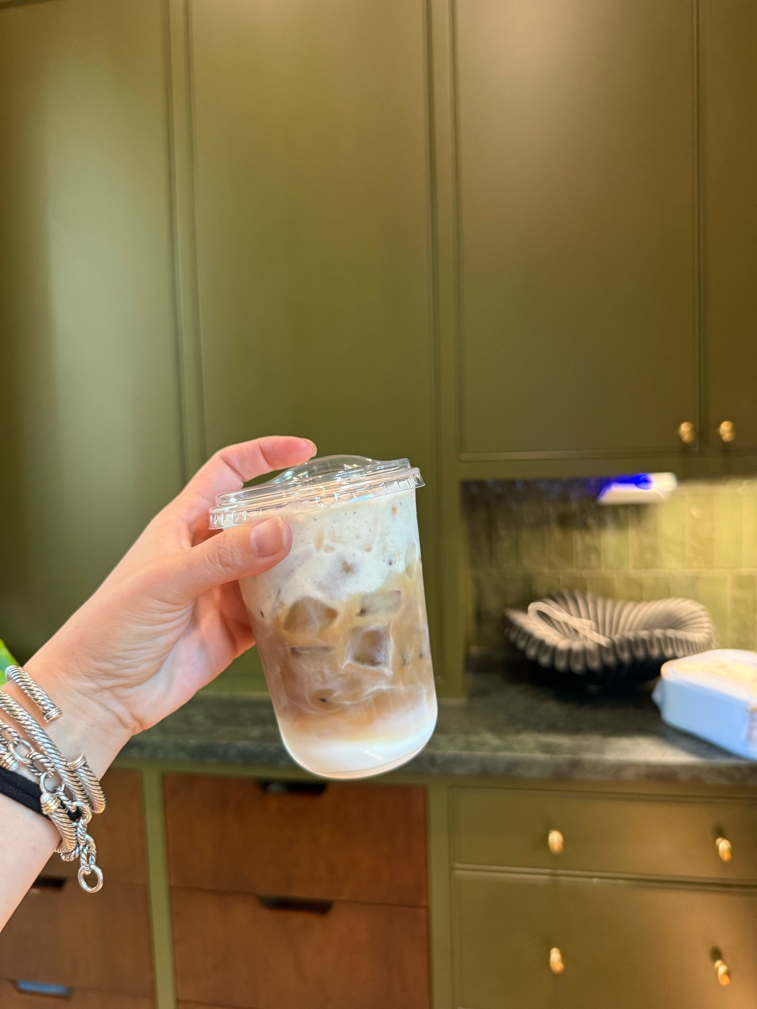 My coffee recipe 
2 espressos 
Splash of milk and water 
Banana cold foam which is made with one grilled banana heavy whipping cream cinnamon and Chobani cookie butter ￼